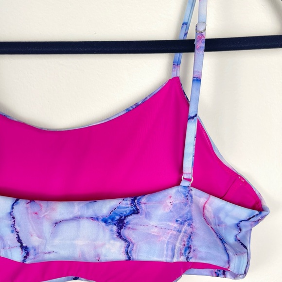 Terez Bra Top NWT $90 Swim Purple Marble Bikini Gym Large Medium Festival Rave - Picture 10 of 13